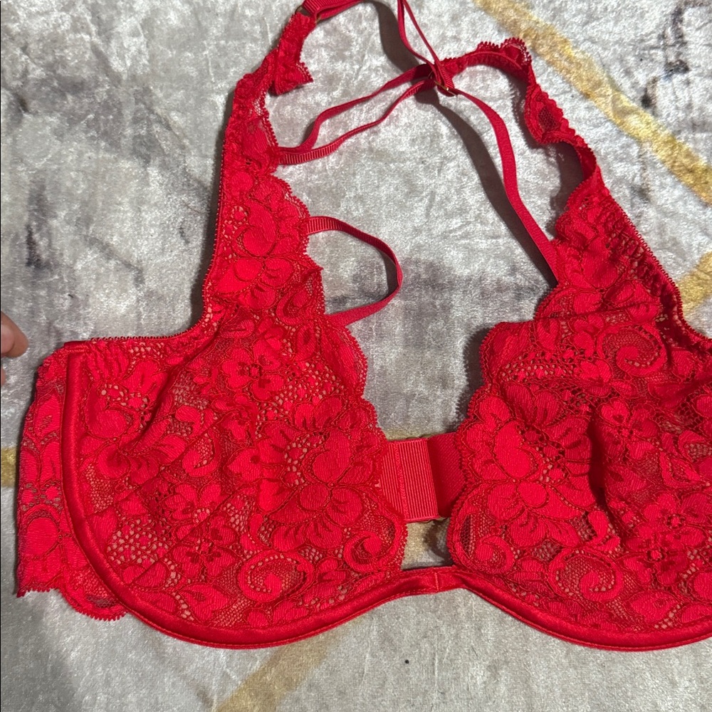 Red Lace Halter Bralette